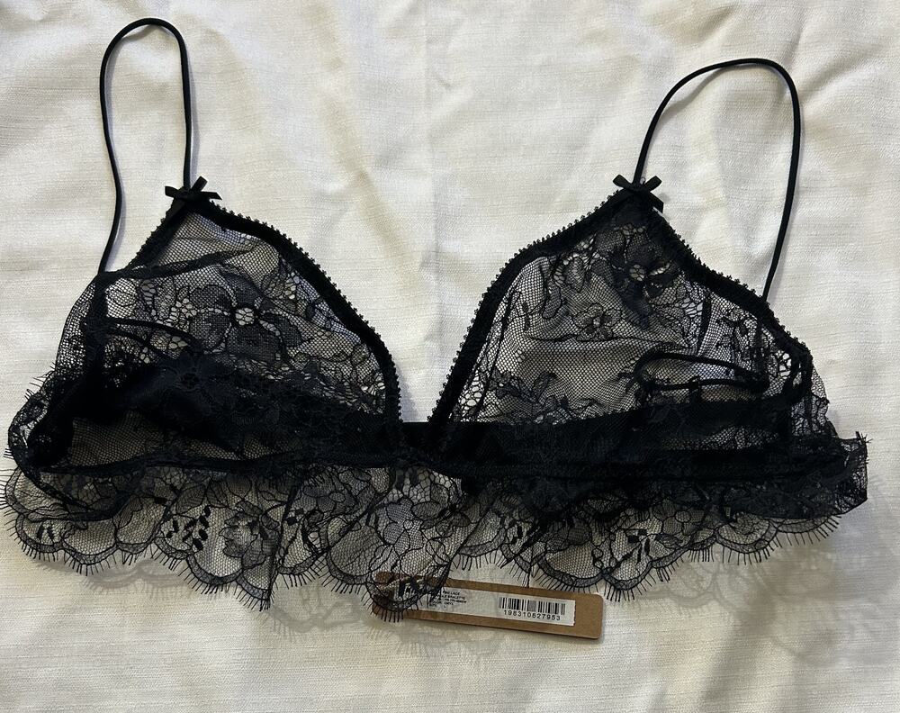 Skims NWT Ultra Fine Lace Triangle Bralette Black Size Large